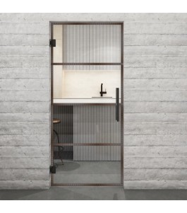 Pendeltür Loft Rosteisen Genietet 02 Auf Klarglas