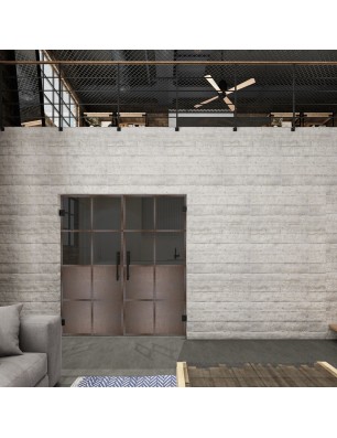Pendeltür Loft Rosteisen Genietet 18 Auf Grauglas