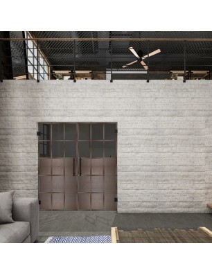 Pendeltür Loft Rosteisen Genietet 21 Auf Grauglas