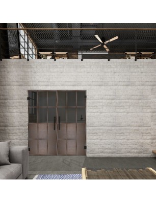 Pendeltür Loft Rosteisen Genietet 22 Auf Grauglas