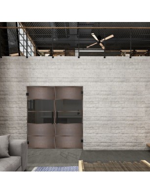 Pendeltür Loft Rosteisen Genietet 25 Auf Grauglas