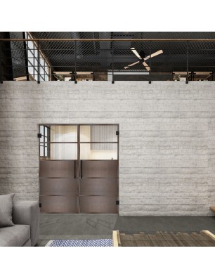 Pendeltür Loft Rosteisen Genietet 13 Auf Klarglas