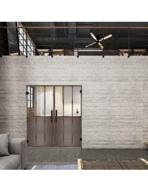Pendeltür Loft Rosteisen Genietet 24 Auf Klarglas