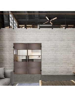 Pendeltür Loft Rosteisen Genietet 25 Auf Klarglas