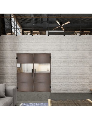 Pendeltür Loft Rosteisen Genietet 26 Auf Klarglas