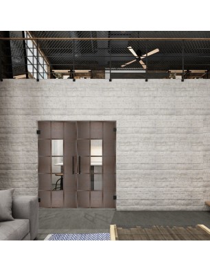 Pendeltür Loft Rosteisen Genietet 34 Auf Klarglas