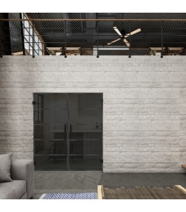 Pendeltür Loft Schwarzeisen Genietet 01 Auf Grauglas