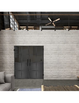 Pendeltür Loft Schwarzeisen Genietet 18 Auf Grauglas