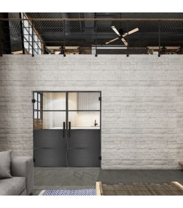 Pendeltür Loft Schwarzeisen Genietet 14 Auf Klarglas