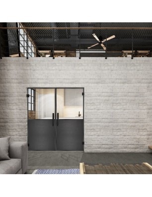 Pendeltür Loft Schwarzeisen Genietet 16 Auf Klarglas