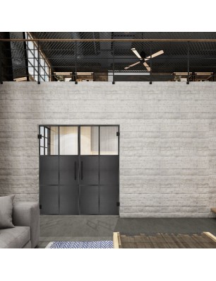 Pendeltür Loft Schwarzeisen Genietet 19 Auf Klarglas