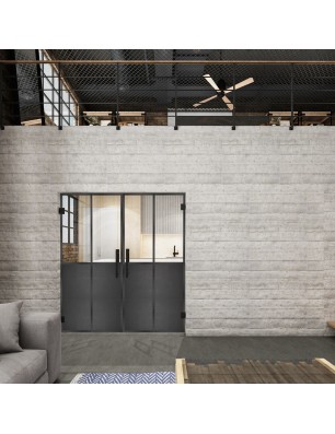 Pendeltür Loft Schwarzeisen Genietet 20 Auf Klarglas