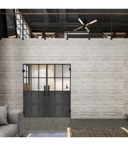 Pendeltür Loft Schwarzeisen Genietet 22 Auf Klarglas