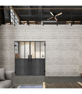 Pendeltür Loft Schwarzeisen Genietet 24 Auf Klarglas