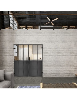 Pendeltür Loft Schwarzeisen Genietet 24 Auf Klarglas