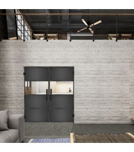 Pendeltür Loft Schwarzeisen Genietet 26 Auf Klarglas