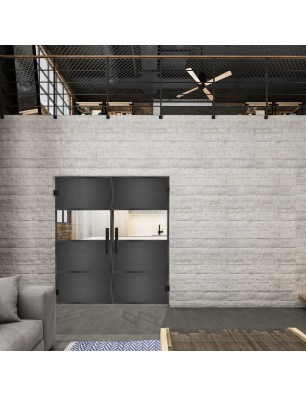Pendeltür Loft Schwarzeisen Genietet 26 Auf Klarglas