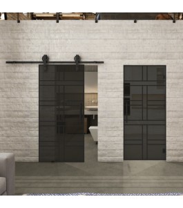 Pendeltür Loft Schwarzlack 13 Auf Grauglas-modernes Zuhause