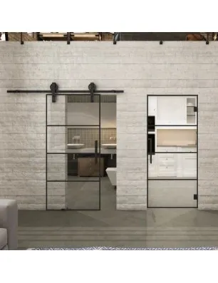 Pendeltür Loft Schwarzlack 02 Auf Klarglas-modernes Zuhause