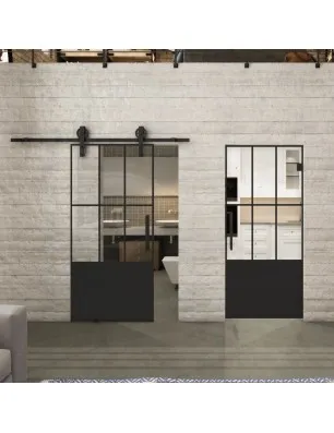 Pendeltür Loft Schwarzlack 03 Auf Klarglas-modernes Zuhause