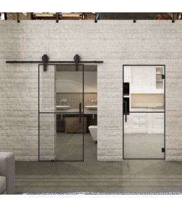 Pendeltür Loft Schwarzlack 04 Auf Klarglas-modernes Zuhause