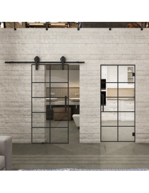 Pendeltür Loft Schwarzlack 05 Auf Klarglas-modernes Zuhause