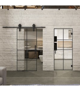 Pendeltür Loft Schwarzlack 06 Auf Klarglas-modernes Zuhause
