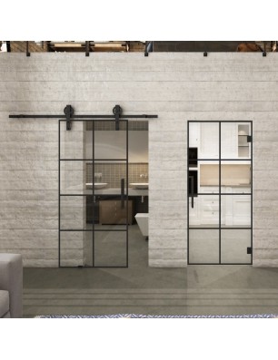 Pendeltür Loft Schwarzlack 06 Auf Klarglas-modernes Zuhause