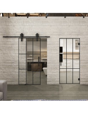 Pendeltür Loft Schwarzlack 11 Auf Klarglas-modernes Zuhause
