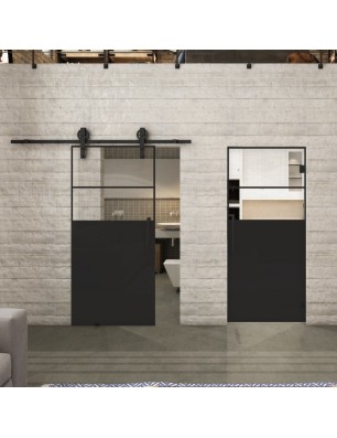 Pendeltür Loft Schwarzlack 22 Auf Klarglas-modernes Zuhause