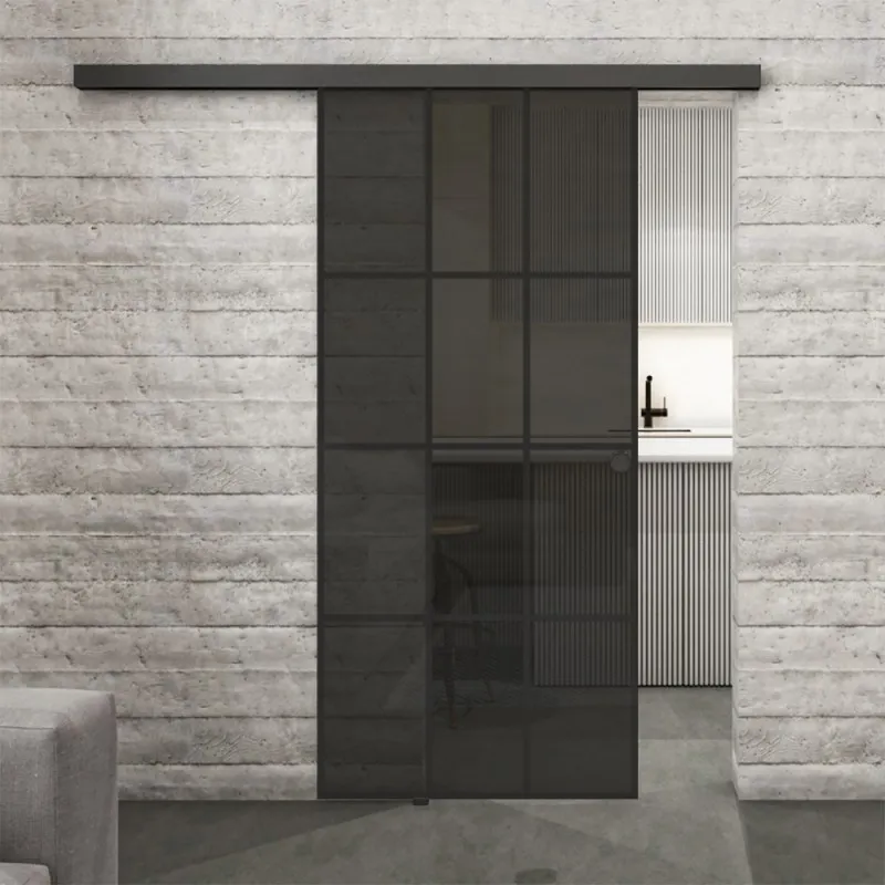 Glasschiebetür BLACK-LINE Loft Schwarzlack 10 Auf Grauglas