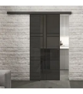 Glasschiebetür BLACK-LINE Loft Schwarzlack 14 Auf Grauglas