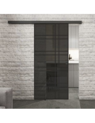 Glasschiebetür BLACK-LINE Loft Schwarzlack 19 Auf Grauglas