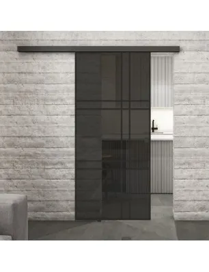 Glasschiebetür BLACK-LINE Loft Schwarzlack 20 Auf Grauglas
