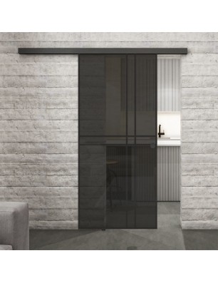 Glasschiebetür BLACK-LINE Loft Schwarzlack 21 Auf Grauglas