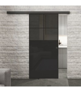 Glasschiebetür BLACK-LINE Loft Schwarzlack 23 Auf Grauglas