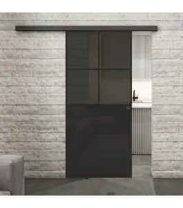 Glasschiebetür BLACK-LINE Loft Schwarzlack 24 Auf Grauglas