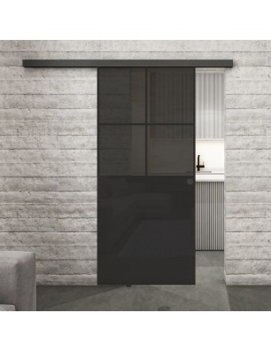 Glasschiebetür BLACK-LINE Loft Schwarzlack 24 Auf Grauglas