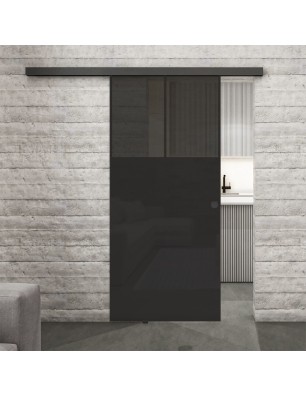 Glasschiebetür BLACK-LINE Loft Schwarzlack 25 Auf Grauglas
