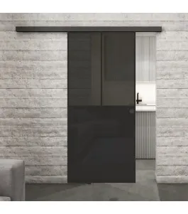 Glasschiebetür BLACK-LINE Loft Schwarzlack 26 Auf Grauglas