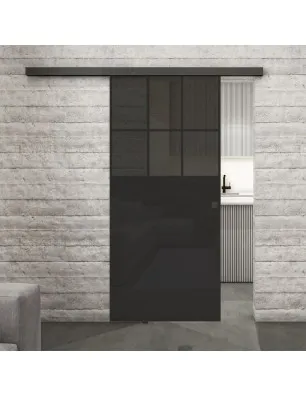 Glasschiebetür BLACK-LINE Loft Schwarzlack 27 Auf Grauglas