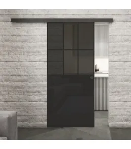 Glasschiebetür BLACK-LINE Loft Schwarzlack 28 Auf Grauglas