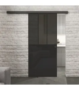 Glasschiebetür BLACK-LINE Loft Schwarzlack 30 Auf Grauglas