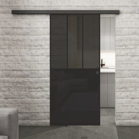 Glasschiebetür BLACK-LINE Loft Schwarzlack 30 Auf Grauglas