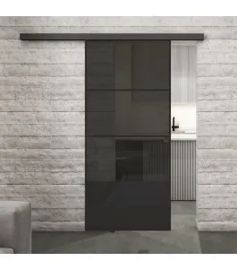 Glasschiebetür BLACK-LINE Loft Schwarzlack 32 Auf Grauglas