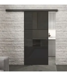 Glasschiebetür BLACK-LINE Loft Schwarzlack 33 Auf Grauglas