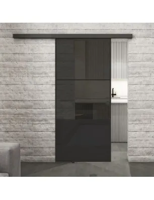 Glasschiebetür BLACK-LINE Loft Schwarzlack 33 Auf Grauglas