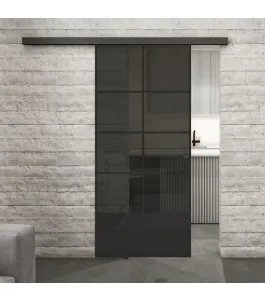 Glasschiebetür BLACK-LINE Loft Schwarzlack 34 Auf Grauglas