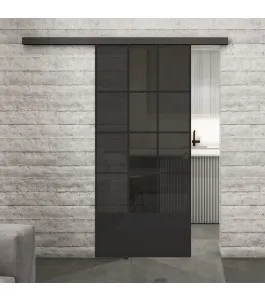 Glasschiebetür BLACK-LINE Loft Schwarzlack 37 Auf Grauglas