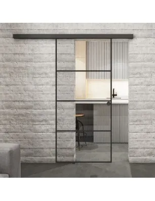 Glasschiebetür BLACK-LINE Loft Schwarzlack 02 Auf Klarglas